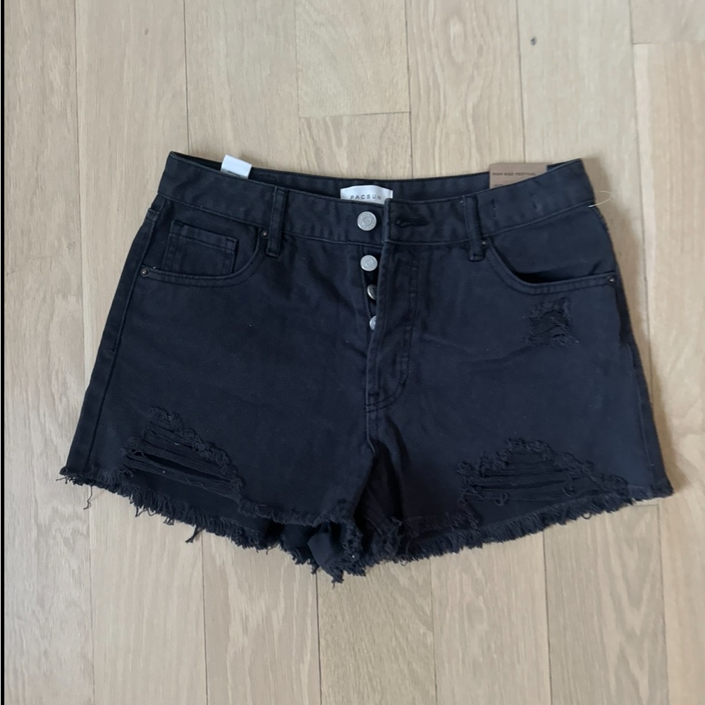 Black Distressed Denim Shorts